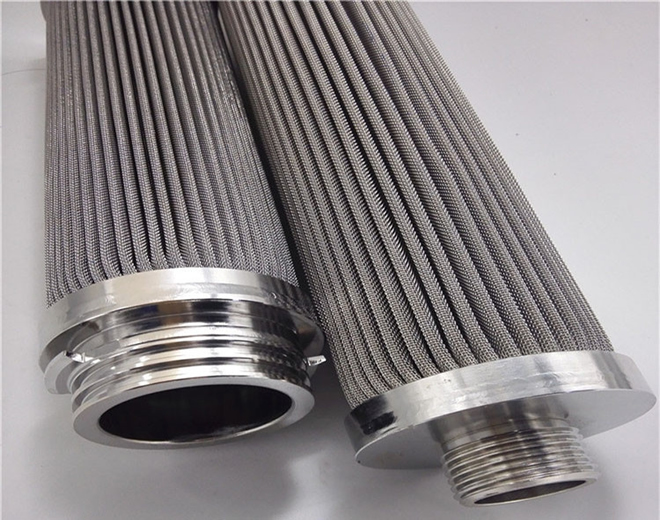 Metal pleated filter element