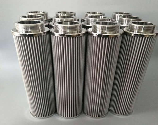 Stainless steel sintered pleated filter cartridge used in recycled plastics.